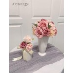 KOUEEYS Roses Artificial Flowers Pink Bouquets Box Set for DIY Bridal Wedding Shower Decorations Fake Floral Arrangements for Party Table Centerpieces Home Decor Indoor Outdoor Dusty Blush 19pcs