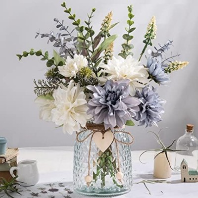 JARELING Silk Flowers in Vase, Artificial Flowers Arrangement with Glass Vase Faux Dahlia for Decoration Table Centerpiece (Dahlia)