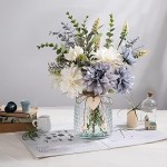 JARELING Silk Flowers in Vase, Artificial Flowers Arrangement with Glass Vase Faux Dahlia for Decoration Table Centerpiece (Dahlia)