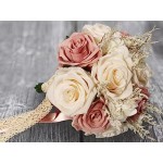 LEIFENY Wedding Bouquets for Bride, Champagne White & Pink Rose Bridal Bouquets for Bride, Artificial Flower Bouquet for Wedding, Bridesmaid Bouquets with Silk Ribbon, Valentine's Day, Home Decor