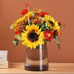 Small Fresh Sunflower Artificial Flower Fake Bouquet Combination Decoration Home Living Room Dining Table Decoration Decorative Flower