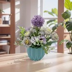 Hbluefat Artificial Flower in Vase Silk Rose Daisy Hydrangeas Flowers Combination with Vase,Faux Flower Arrangement Suitable for Home Office Decoration, Dining Table Centerpiece (Purple)