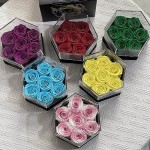 Kylin Glory Preserved Roses with Hexagon Acrylic Cover - 7 Piece Forever Flowers, Visible Freshness, Perfect for Mothers & Valentines Day Gifts (Pink & White)