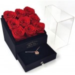 Kylin Glory Forever Roses with Rose Gold Necklace for Delivery Prime - 9 Piece Preserved Flowers under Arylic Cover, Visible Freshness, Ideal for Mothers & Valentines Day (Red)