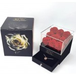 Kylin Glory Forever Roses with Rose Gold Necklace for Delivery Prime - 9 Piece Preserved Flowers under Arylic Cover, Visible Freshness, Ideal for Mothers & Valentines Day (Red)