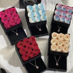 Kylin Glory Forever Roses with Rose Gold Necklace for Delivery Prime - 9 Piece Preserved Flowers under Arylic Cover, Visible Freshness, Ideal for Mothers & Valentines Day (Red)