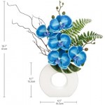 Briful Orchid Fake Flowers 16.1'' Blue Artificial Orchid Silk Flowers with Vase Faux Orchid Arrangement for Home Office Bathroom Desk Modern Decoration