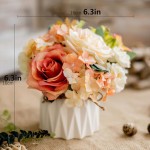 Hbluefat Artificial Flowers with Vase,Hydrangea Silk Roses Faux Flower in Ceramic Vase,Faux Flower Arrangement with Vase Suitable for Home Office Decoration,Dining Table Centerpiece (Hope)