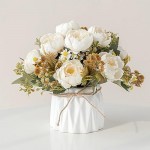 Artificial Flowers with vase, Artificial Flowers in Vase, Fake Flowers Home Flower Arrangement, Balcony, Hallway, Garden, Bedroom, Living Room, Dining Table Decoration Flower AC3 (Light Yellow)