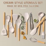 Kitchen Utensil Set Silicone Cooking Utensils Umite Chef 24 pcs Kitchen Utensils Tools Wooden Handle Spoons Silicone Utensil Set Spatulas Set Cookware Turner Tongs Whisk Kitchen Gadgets with Holder