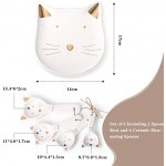 Ceramics Kitchenware Set 4 Pieces Cat Shaped Ceramic Measuring Spoons and 1 Piece Cat Spoon Rest Baking Tool Creative Functional Kitchen Decor