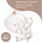 Ceramics Kitchenware Set 4 Pieces Cat Shaped Ceramic Measuring Spoons and 1 Piece Cat Spoon Rest Baking Tool Creative Functional Kitchen Decor