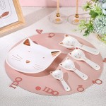 Ceramics Kitchenware Set 4 Pieces Cat Shaped Ceramic Measuring Spoons and 1 Piece Cat Spoon Rest Baking Tool Creative Functional Kitchen Decor