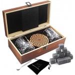 Whiskey Stones Gift Set - Whiskey Glass Set - 16 Granite Whiskey Rocks, 2 Crystal Whiskey Glasses, Drinking Gifts for Men Dad Husband Birthday Party Holiday Present -Scotch Glasses in Wooden Box