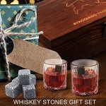 Whiskey Stones Gift Set - Whiskey Glass Set - 16 Granite Whiskey Rocks, 2 Crystal Whiskey Glasses, Drinking Gifts for Men Dad Husband Birthday Party Holiday Present -Scotch Glasses in Wooden Box