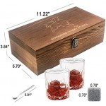 Whiskey Stones Gift Set - Whiskey Glass Set - 16 Granite Whiskey Rocks, 2 Crystal Whiskey Glasses, Drinking Gifts for Men Dad Husband Birthday Party Holiday Present -Scotch Glasses in Wooden Box