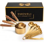 SMOVELI kitchenware- Gold Measuring Cups and Spoons Set, Cute Stainless Steel Wooden Handle Measure Cup and Spoon, Cooking/Baking with 11 Piece Nesting Kitchen Utensils for Liquid or Dry Ingredient