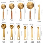 SMOVELI kitchenware- Gold Measuring Cups and Spoons Set, Cute Stainless Steel Wooden Handle Measure Cup and Spoon, Cooking/Baking with 11 Piece Nesting Kitchen Utensils for Liquid or Dry Ingredient