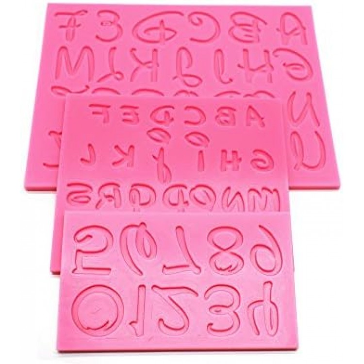 AK ART KITCHENWARE 3PCS Number and Alphabet Silicone Fondant Mold for Decorating Cake Cupcake Cookie Moulds Pastry DIY Bakery Tools SM-831 Pink