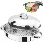 Prima Kitchenware New 32cm Stainless Steel Roasting Tray Pan Oval Set with Removable Rack Cooking Baking Sturdy Handles