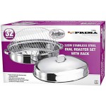 Prima Kitchenware New 32cm Stainless Steel Roasting Tray Pan Oval Set with Removable Rack Cooking Baking Sturdy Handles