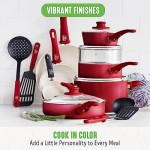 GreenLife Soft Grip Healthy Ceramic Nonstick, 16 pc Cookware Pots and Pans Set, PFAS-Free, Dishwasher Safe, Red