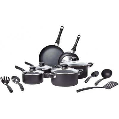 Amazon Basics Non-Stick Cookware Set, Pots, Pans and Utensils - 15-Piece Set