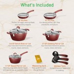 NutriChef Non-Stick Kitchenware Pots & Pans-11 Pcs. Stylish Kitchen Cookware Set w/Elegant Diamond Pattern, Gray Inside & Red Outside, Metal, Silicone Handle, PTFE/PFOA/PFOS Free, Red