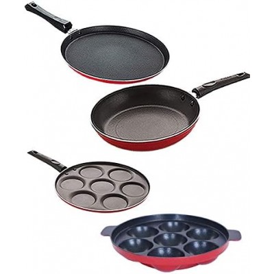 Nirlon Kitchenware Pots and Pan 3 Layer Superior Coating Combo Set of 4 Pieces (2.6mm_FT11_TP_AP(7)_UP7)