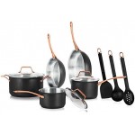 NutriChef 11 Pcs. Stylish Kitchen Set w/Modern Cookware Design Non-Stick Kitchenware Pots & Pans, Small & Medium Skillet Fry Pans w/Golden Handles, NCONYX