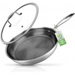 NutriChef 10" Stainless Steel Frying Pan - Triply Kitchenware Stir Fry Pan Kitchen Cookware w/Dakin Etching Non-Stick Coating, Scratch-Resistant Raised-up Honeycomb Fire Textured Pattern - NC3PL10