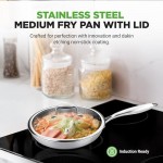 NutriChef 10" Stainless Steel Frying Pan - Triply Kitchenware Stir Fry Pan Kitchen Cookware w/Dakin Etching Non-Stick Coating, Scratch-Resistant Raised-up Honeycomb Fire Textured Pattern - NC3PL10