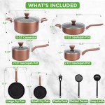 NutriChef 13 Pcs. Nonstick Kitchen Cookware PFOA/PFOS-Free Heat Resistant Kitchenware Set w/Saucepan, Frying Pans, Cooking Pots, Casserole, Lids, & Utensils, Brown