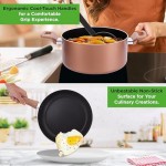 NutriChef 13 Pcs. Nonstick Kitchen Cookware PFOA/PFOS-Free Heat Resistant Kitchenware Set w/Saucepan, Frying Pans, Cooking Pots, Casserole, Lids, & Utensils, Brown