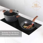 Kitchen Academy Induction Cookware Sets - 12 Piece Cooking Pan Set, Granite Black Nonstick Pots and Pans Set