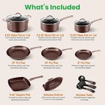 NutriChef Kitchenware Pots & Pans High-Qualified Basic Kitchen Cookware, Non-Stick (14-Piece Set), One Size, Brown