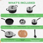 NutriChef Kitchenware Cookware, Non-Stick Pans and Pots with Foldable Knob, Space Saving, Stackable, Nylon Tools, Induction Base, Black (17-Piece Set), One Size