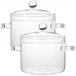 ERINGOGO 2Pcs Soup Pot Glass Cooking Pot high Borosilicate Glass stew Pot Induction Griddle pan Korean cookware Clear Glass pots for Cooking on Induction Pot Glass Pot with lid kitchenware