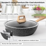 12pcs Pots and Pans Set Non Stick Kitchen Cookware Sets Induction Cookware Nonstick Granite Cooking Set with Frying Pans, Saucepans, Steamer Silicone Shovel Spoon & Tongs (Black)