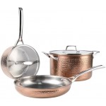 Cyrder Stainless Steel Pots and Pans Set, Luxury Tri-Ply Hammered Kitchenware Cookware with Lids, Heavy Duty & Non-Toxic Rose Gold Special Hammered Pattern Detail, 5-Piece