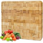 Small End Grain Bamboo Cutting Board | Professional, Antibacterial Butcher Block | Non-Slip Rubber Feet by Top Notch Kitchenware