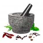 Granite Mortar and Pestle by HiCoup - Natural Unpolished Non Porous Dishwasher Safe Mortar and Pestle Set 6 Inch Large