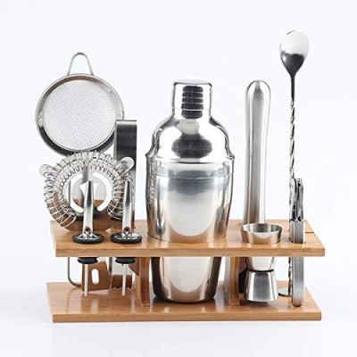 Kitchenware Gadgets 11 in 1 Stainless Steel Cocktail Shaker Tools Set with Wooden Mount, Capacity: 550ml Kitchenware Gadgets