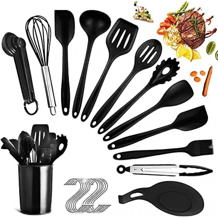 Silicone Kitchenware, Silicone Kitchen Utensil Set, 14Pcs Cooking Utensils Baking Tools Heat Resistant Silicone Handle Non-stick