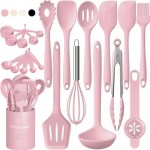 Umite Chef Kitchen Utensils Set, 22Pcs Silicone Cooking Utensils Set, Heat Resistance Silicone Ktchen Spatulas Set with Holder, Cooking Gadgets Tools Set for Nonstick Cookware, Dishwasher Safe(Pink)