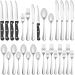 24 Pcs Silverware Set with Steak Knives Service for 4,Stainless Steel Flatware Set,Mirror Polished Cutlery Utensil Set,Home Kitchen Eating Tableware Set,Include Fork Knife Spoon Set,Dishwasher Safe