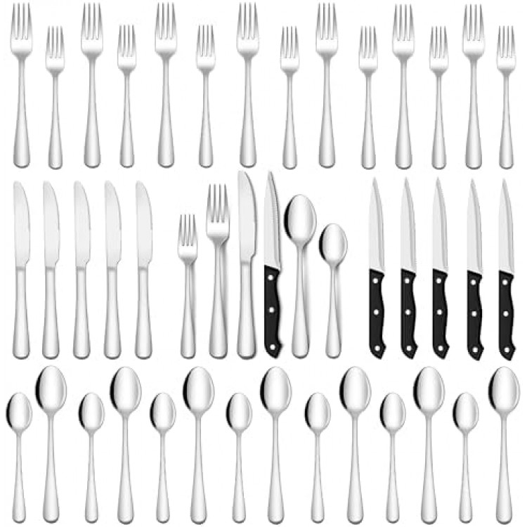 SHEUMNT 48-Piece Silverware Set, Mirror Polished Flatware Set for 8, Food-Grade Stainless Steel Cutlery Set, Includes Spoons Forks Knives, Kitchen Cutlery for Home Office Restaurant Hotel