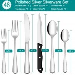 SHEUMNT 48-Piece Silverware Set, Mirror Polished Flatware Set for 8, Food-Grade Stainless Steel Cutlery Set, Includes Spoons Forks Knives, Kitchen Cutlery for Home Office Restaurant Hotel