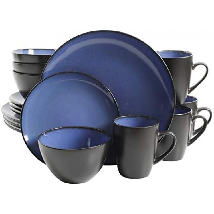 Gibson Home 109536.16R Reactive Stoneware Soho Round Dinnerware Set, Blue, 16 Piece