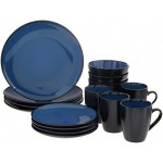 Gibson Home 109536.16R Reactive Stoneware Soho Round Dinnerware Set, Blue, 16 Piece